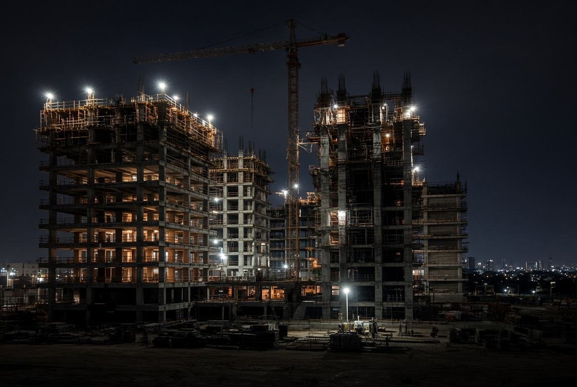 Night shift works at commercial towers